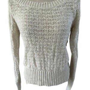Free People Waffle Knit XS Sweater With Open Back - Beige Long Sleeves Ribbed He